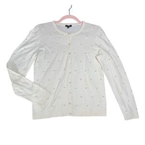 TALBOTS Cream Diamond Pearl‎ Embellished Cardigan Sweater Long Sleeve Women's S